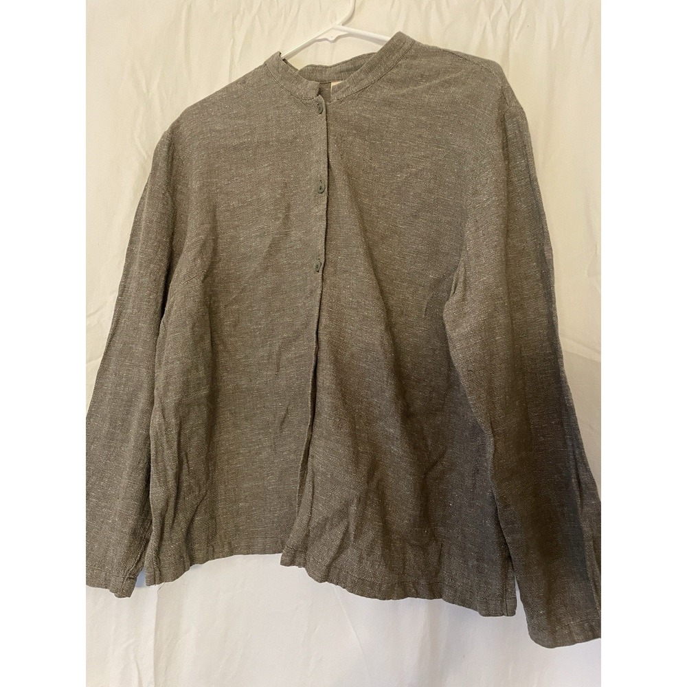 Linden Hill Linen Rayon Shirt Blouse Button XL Green long sleeve jacket